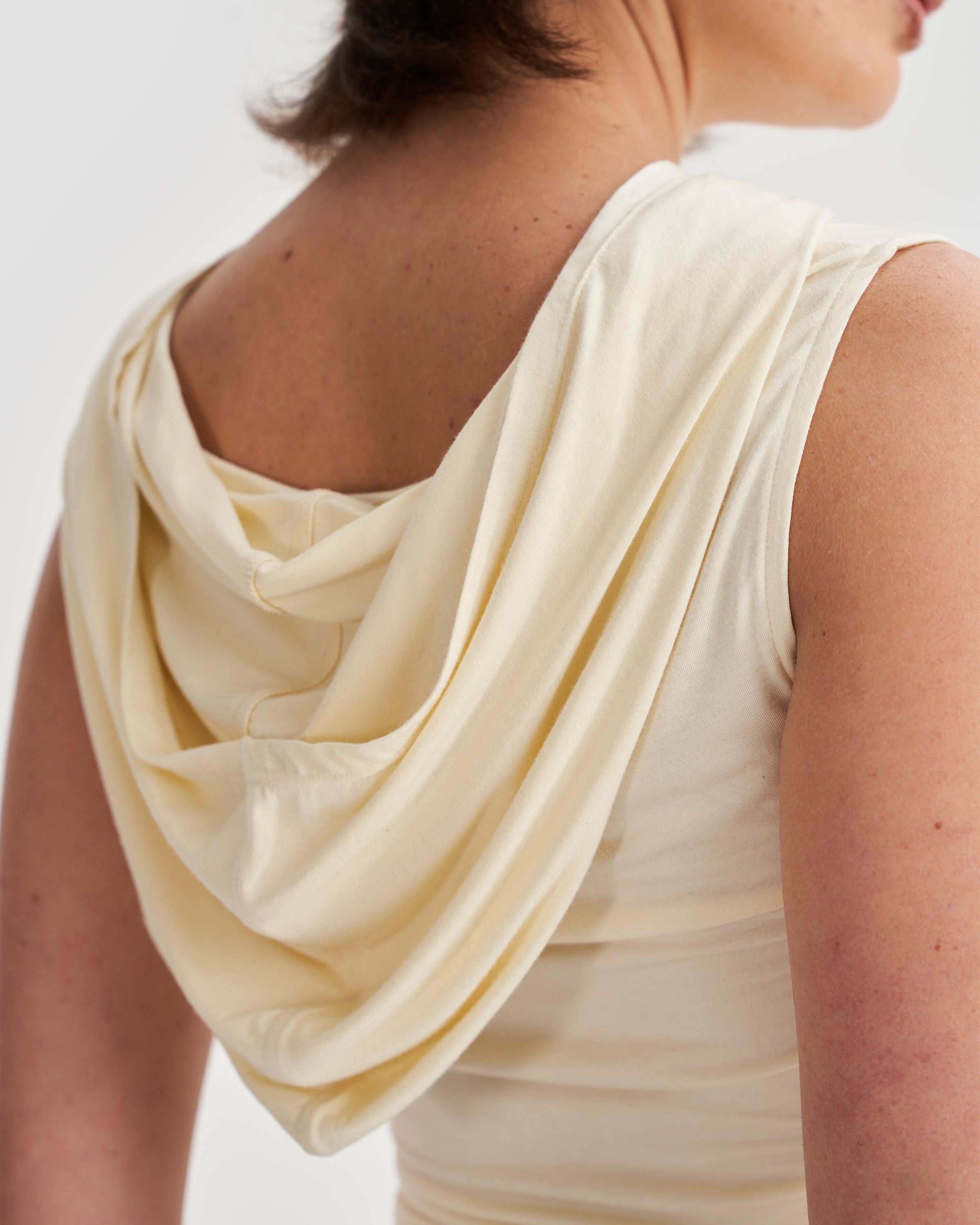 Hooded Cowl Neck Tank Top in Cream